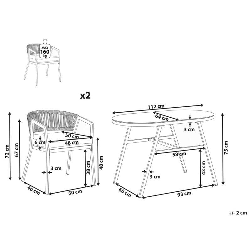 Kahvilasetti ulos Muros Teräs - Harmaa/Beige - Puutarhakalusteet - Parveke - Parvekekalusteet - Parvekesetti
