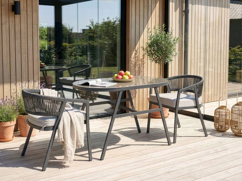 Kahvilasetti ulos Muros Teräs - Harmaa/Beige - Puutarhakalusteet - Parveke - Parvekekalusteet - Parvekesetti