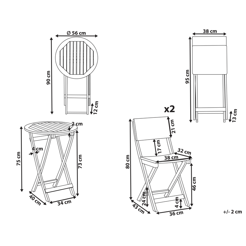 Kahvilasetti ulos Rivarotta akaasiapuu - Ruskea/Musta - Puutarhakalusteet - Parveke - Parvekekalusteet - Parvekesetti