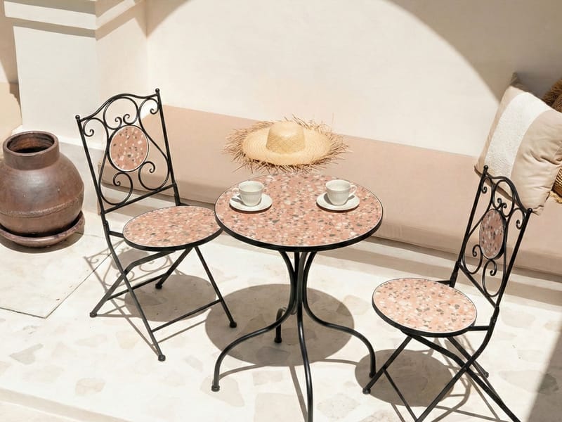 Kahvilasetti ulos taitettava Adrano Rauta - Musta/ruskea/oranssi - Puutarhakalusteet - Parveke - Parvekekalusteet - Parvekesetti