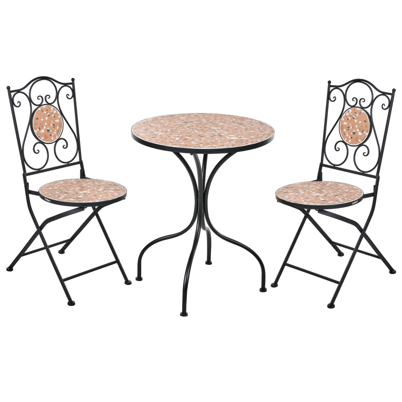 Kahvilasetti ulos taitettava Adrano Rauta - Musta/ruskea/oranssi - Puutarhakalusteet - Parveke - Parvekekalusteet - Parvekesetti