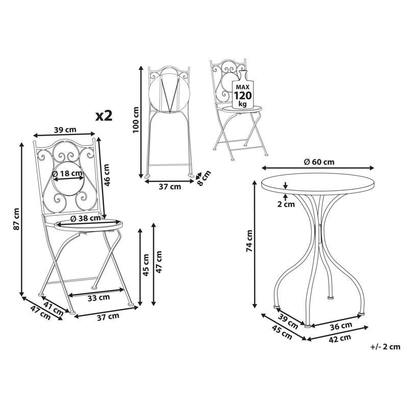 Kahvilasetti ulos taitettava Anapo Rauta - musta/vihreä - Puutarhakalusteet - Parveke - Parvekekalusteet - Parvekesetti
