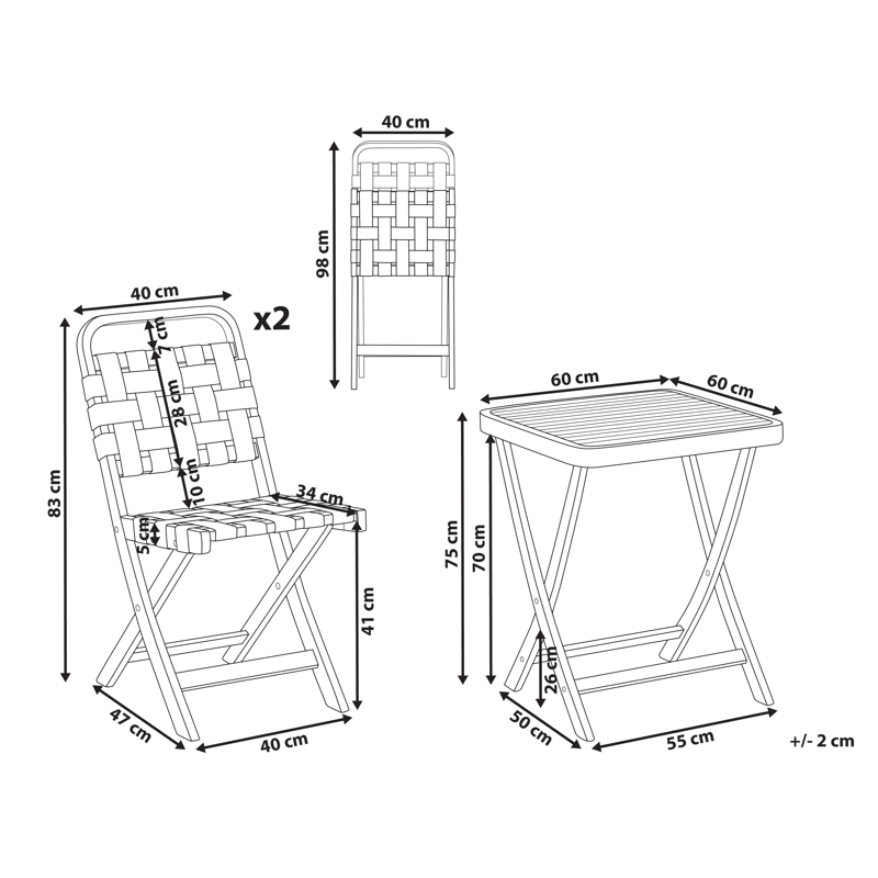 Kahvilasetti ulos taitettava Calciano akaasiapuu - Ruskea/Beige - Puutarhakalusteet - Parveke - Parvekekalusteet - Parvekesetti