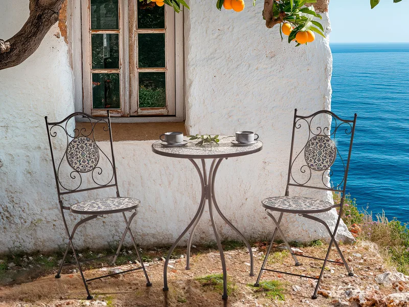 Kahvilasetti ulos taitettava Chapeco Rauta - Musta/sininen/valkoinen - Puutarhakalusteet - Parveke - Parvekekalusteet - Parvekesetti