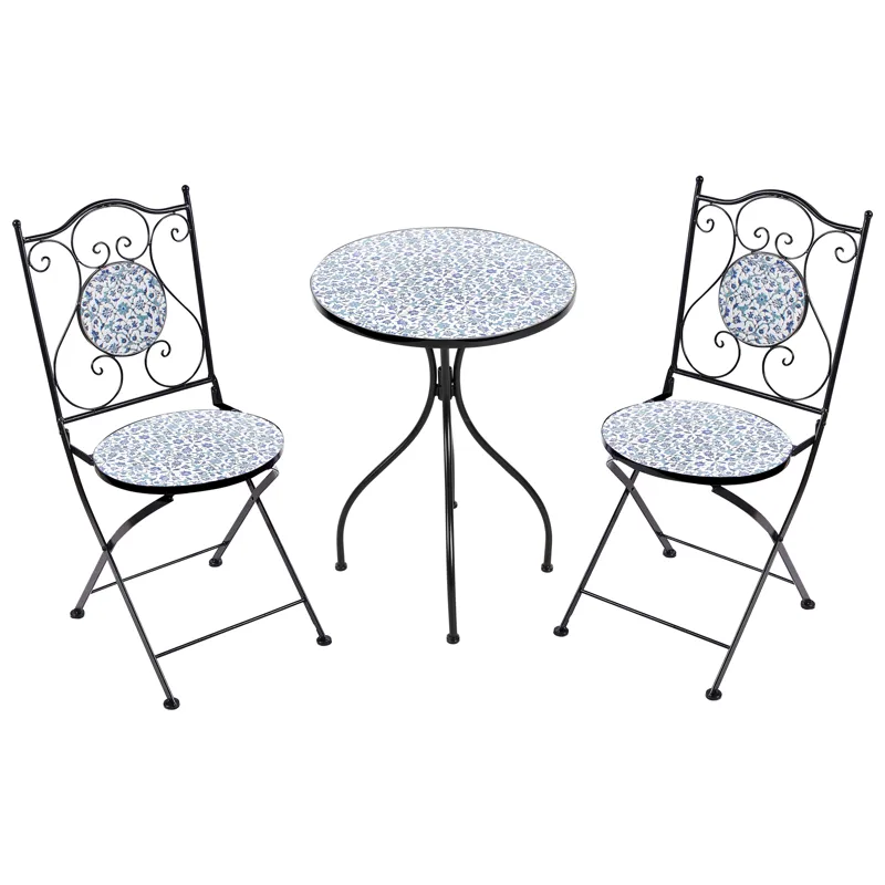 Kahvilasetti ulos taitettava Chapeco Rauta - Musta/sininen/valkoinen - Puutarhakalusteet - Parveke - Parvekekalusteet - Parvekesetti