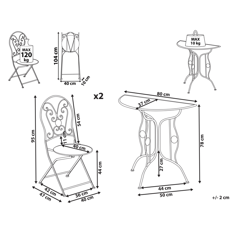 Kahvilasetti ulos taitettava Coggia Rauta - Beige - Puutarhakalusteet - Parveke - Parvekekalusteet - Parvekesetti