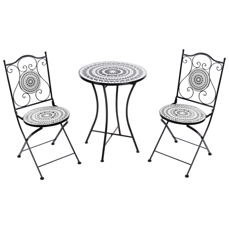 Kahvilasetti ulos taitettava Comiso Rauta - Musta/Valkoinen - Puutarhakalusteet - Parveke - Parvekekalusteet - Parvekesetti