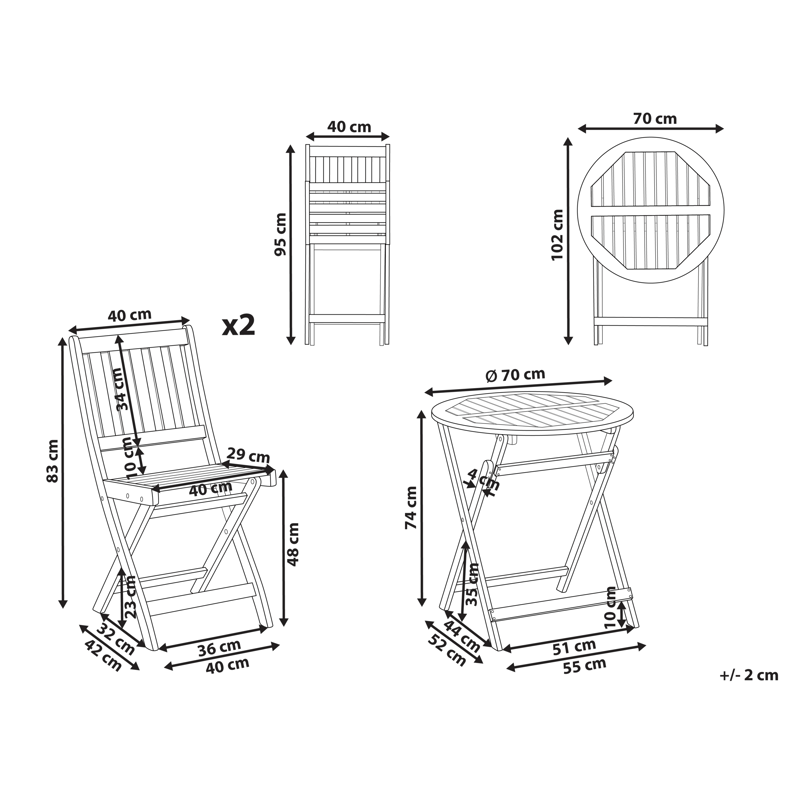 Kahvilasetti ulos taitettava Febbio akaasiapuu - Ruskea - Puutarhakalusteet - Parveke - Parvekekalusteet - Parvekesetti