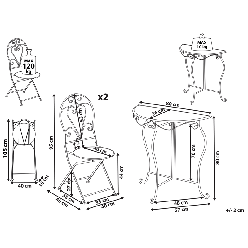 Kahvilasetti ulos taitettava Folelli Rauta - Beige - Puutarhakalusteet - Parveke - Parvekekalusteet - Parvekesetti