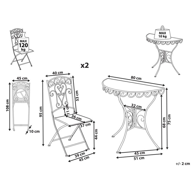 Kahvilasetti ulos taitettava Juina Rauta - Beige - Puutarhakalusteet - Parveke - Parvekekalusteet - Parvekesetti