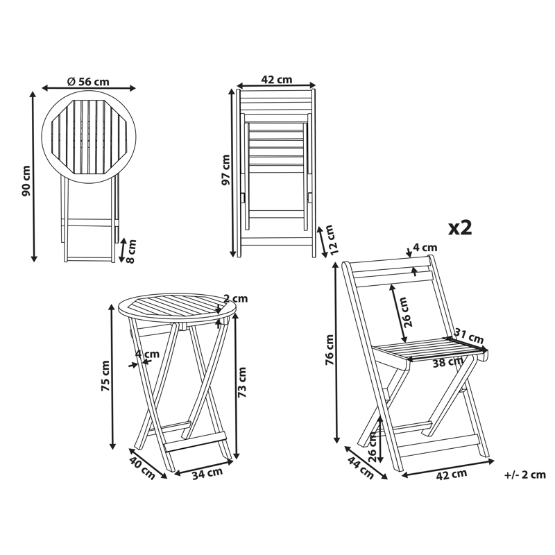 Kahvilasetti ulos taitettava Sacile akaasiapuu - Ruskea - Puutarhakalusteet - Parveke - Parvekekalusteet - Parvekesetti