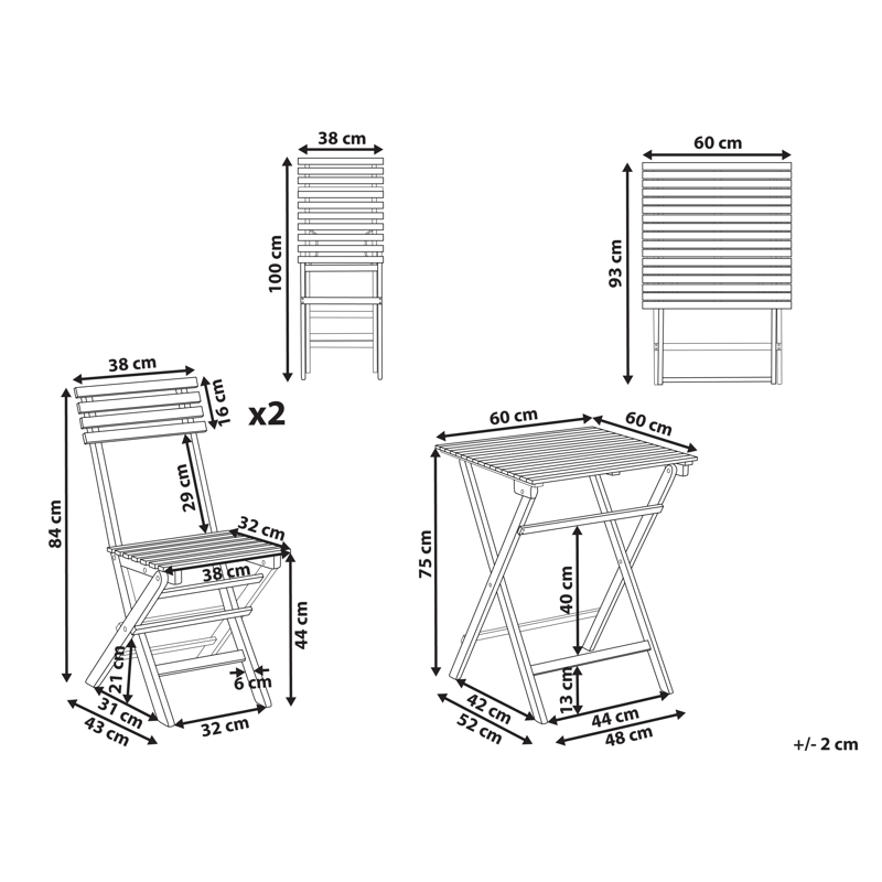 Kahvilasetti ulos taitettava Solarolo akaasiapuu - Ruskea - Puutarhakalusteet - Parveke - Parvekekalusteet - Parvekesetti