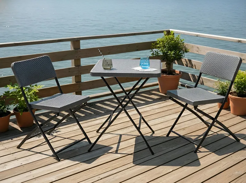 Kahvilasetti ulos taitettava Trappeto - Harmaa/musta - Puutarhakalusteet - Parveke - Parvekekalusteet - Parvekesetti