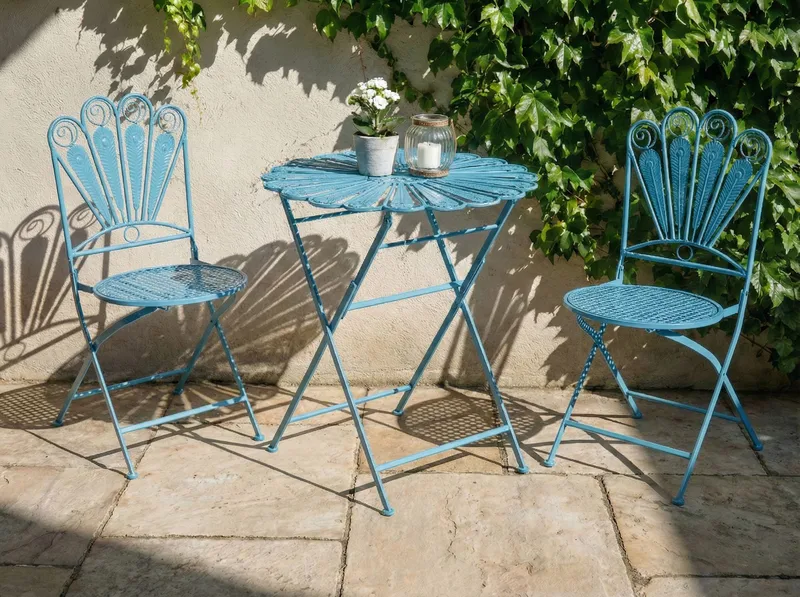 Kahvilasetti ulos taitettava Pavia Rauta - Sininen - Puutarhakalusteet - Parveke - Parvekekalusteet - Parvekesetti