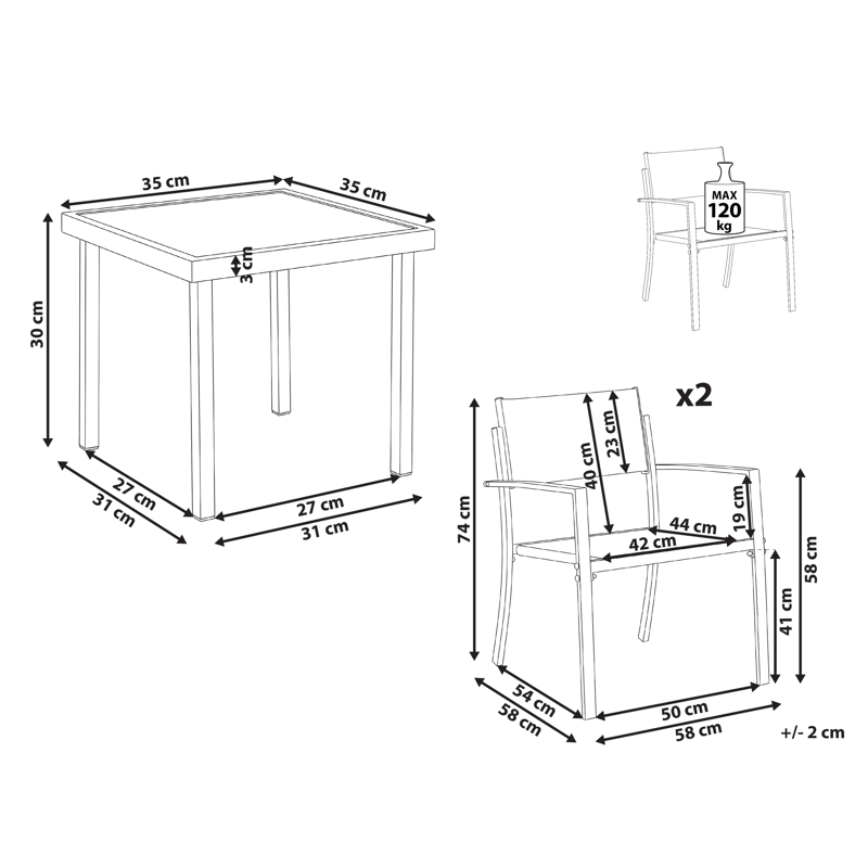 Kahvilasetti ulos Tavoleto Teräs - Tummanharmaa - Puutarhakalusteet - Parveke - Parvekekalusteet - Parvekesetti