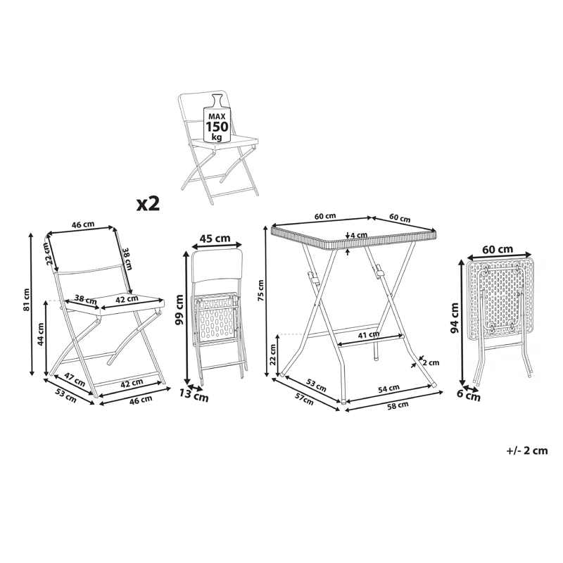 Kahvilasetti ulos Trappeto - Musta - Puutarhakalusteet - Parveke - Parvekekalusteet - Parvekesetti