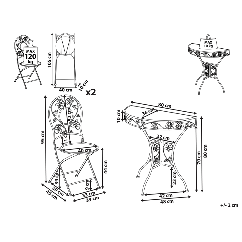 Kahvilasetti ulos Yaviza Rauta - Beige - Puutarhakalusteet - Parveke - Parvekekalusteet - Parvekesetti