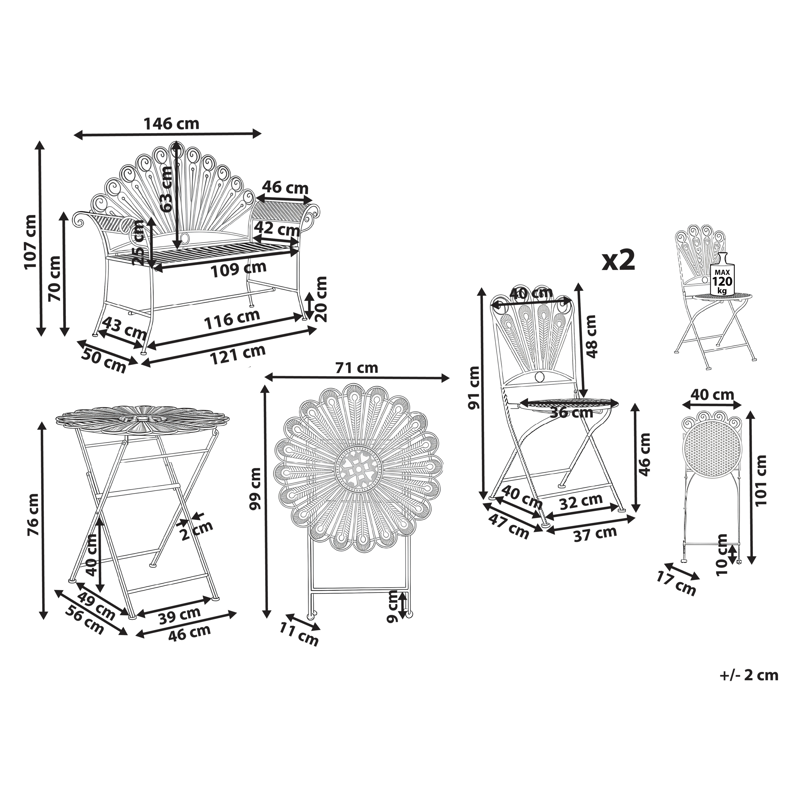Kahvilasetti ulos penkillä Pavia Rauta - Sininen - Puutarhakalusteet - Parveke - Parvekekalusteet - Parvekesetti