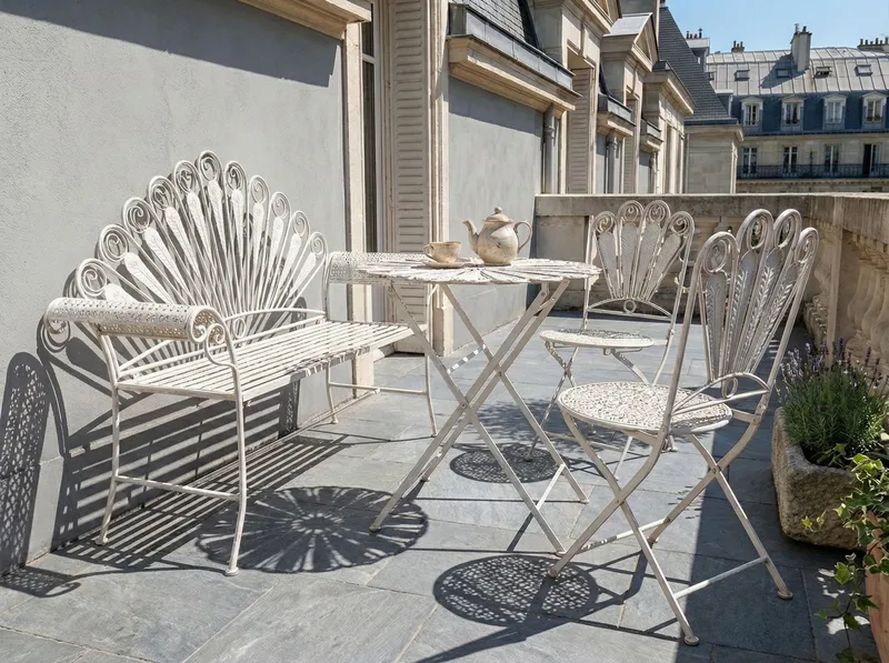 Kahvilasetti ulos penkillä Pavia Rauta - Valkoinen - Puutarhakalusteet - Parveke - Parvekekalusteet - Parvekesetti