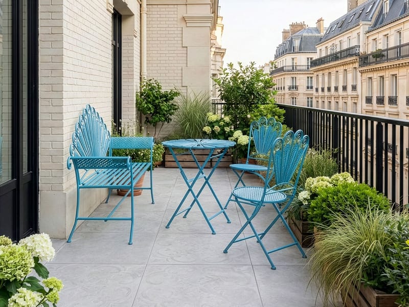 Kahvilasetti ulos penkillä Pavia Rauta - Sininen - Puutarhakalusteet - Parveke - Parvekekalusteet - Parvekesetti