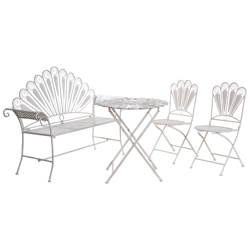 Kahvilasetti ulos penkillä Pavia Rauta - Valkoinen - Puutarhakalusteet - Parveke - Parvekekalusteet - Parvekesetti