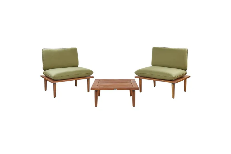 Loungegrupp med bord Beliani Frascati Grönt/ljust trä, 2-Sits Green||Light wood, undefined