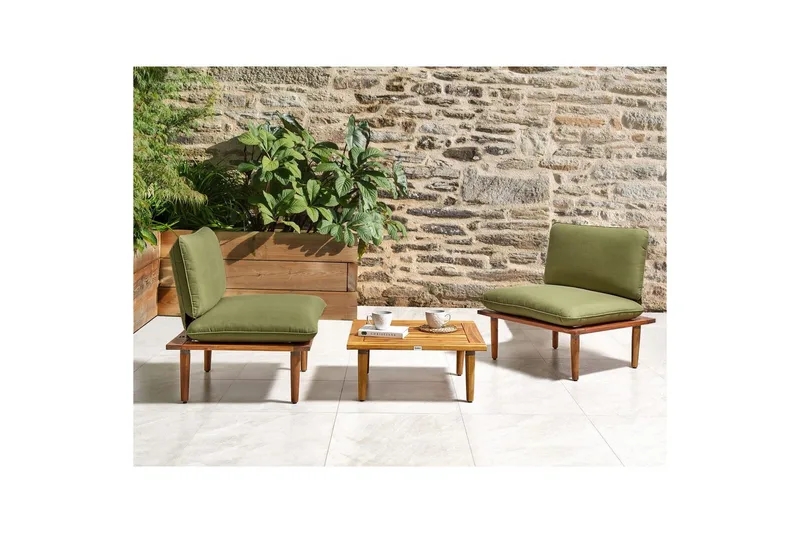 Loungegrupp med bord Beliani Frascati Grönt/ljust trä, 2-Sits Green||Light wood - Puutarhakalusteet - Parveke - Parvekekalusteet - Parvekesetti