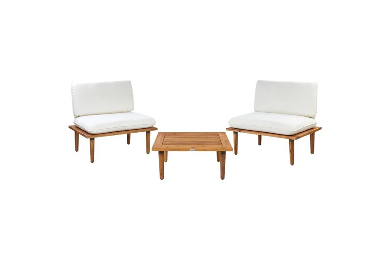 Loungegrupp med bord Beliani Frascati Grönt/ljust trä, 2-Sits White||Light wood, undefined