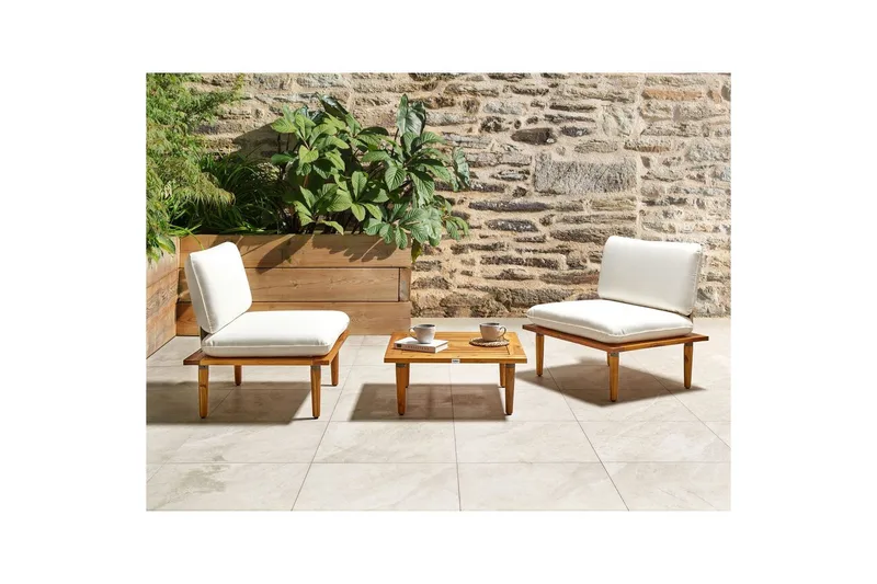 Loungegrupp med bord Beliani Frascati Grönt/ljust trä, 2-Sits White||Light wood - Puutarhakalusteet - Parveke - Parvekekalusteet - Parvekesetti