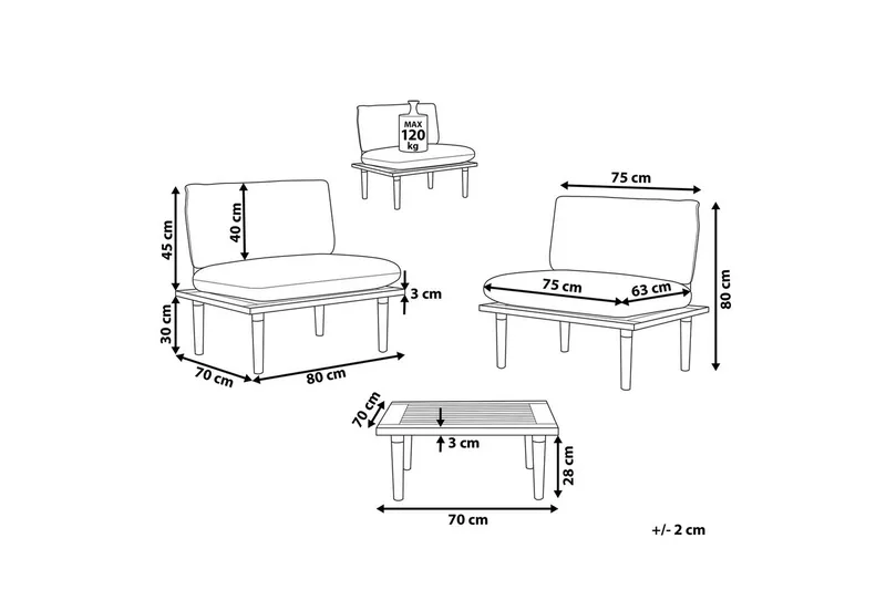 Loungegrupp med bord Beliani Frascati Grönt/ljust trä, 2-Sits White||Light wood - Puutarhakalusteet - Parveke - Parvekekalusteet - Parvekesetti