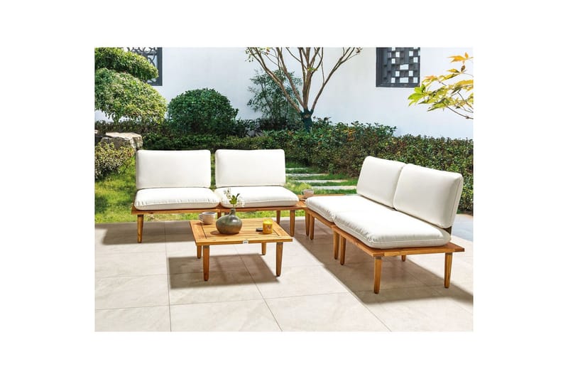 Loungegrupp med bord Beliani Frascati Grönt/ljust trä, 4-Sits White||Light wood - Puutarhakalusteet - Terassiryhmät - Oleskeluryhmät