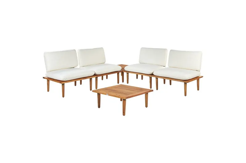 Loungegrupp med bord Beliani Frascati Grönt/ljust trä, 4-Sits White||Light wood, undefined