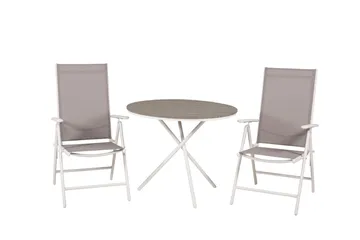 Parvekeryhmä Parma Pyöreä 90 cm 2 Break säätötuolia - Valkoinen/Harmaa - Puutarhakalusteet - Parveke - Parvekekalusteet - Parvekesetti