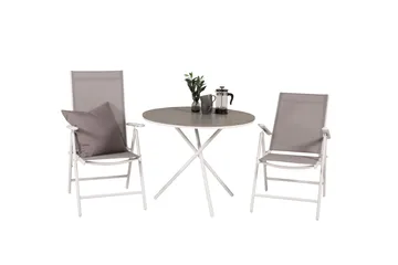Parvekeryhmä Parma Pyöreä 90 cm 2 Break säätötuolia - Valkoinen/Harmaa - Puutarhakalusteet - Parveke - Parvekekalusteet - Parvekesetti
