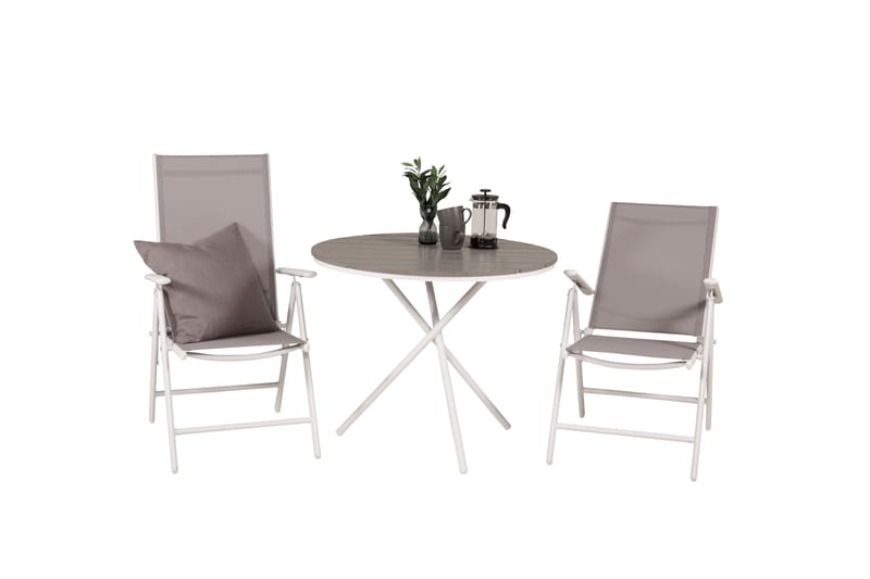 Parvekeryhmä Parma Pyöreä 90 cm 2 Break säätötuolia - Valkoinen/Harmaa - Puutarhakalusteet - Parveke - Parvekekalusteet - Parvekesetti