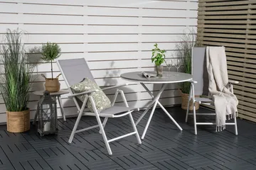 Parvekeryhmä Parma Pyöreä 90 cm 2 Break säätötuolia - Valkoinen/Harmaa - Puutarhakalusteet - Parveke - Parvekekalusteet - Parvekesetti