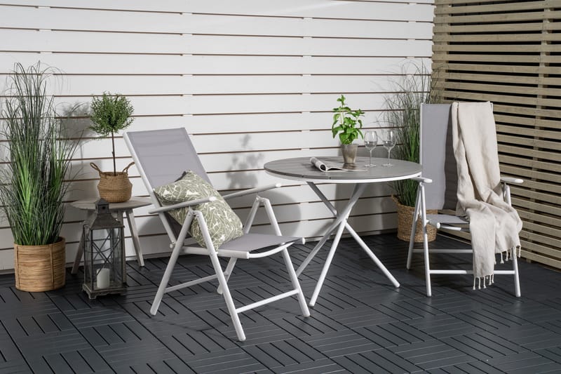 Parvekeryhmä Parma Pyöreä 90 cm 2 Break säätötuolia - Valkoinen/Harmaa - Puutarhakalusteet - Parveke - Parvekekalusteet - Parvekesetti