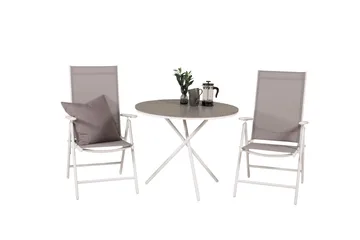 Parvekeryhmä Parma Pyöreä 90 cm 2 Break säätötuolia - Valkoinen/Harmaa - Puutarhakalusteet - Parveke - Parvekekalusteet - Parvekesetti