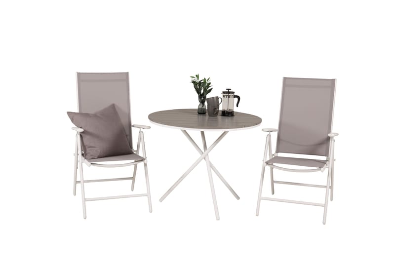 Parvekeryhmä Parma Pyöreä 90 cm 2 Break säätötuolia - Valkoinen/Harmaa - Puutarhakalusteet - Parveke - Parvekekalusteet - Parvekesetti