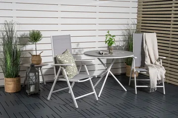 Parvekeryhmä Parma Pyöreä 90 cm 2 Break säätötuolia - Valkoinen/Harmaa - Puutarhakalusteet - Parveke - Parvekekalusteet - Parvekesetti