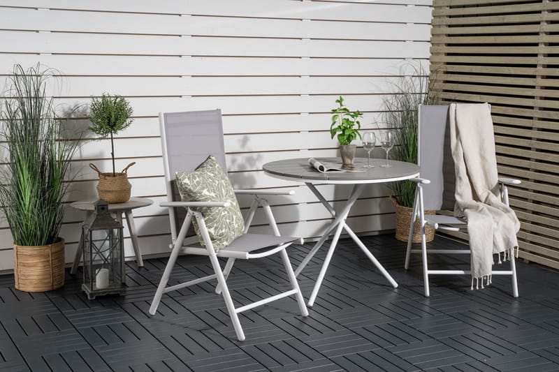 Parvekeryhmä Parma Pyöreä 90 cm 2 Break säätötuolia - Valkoinen/Harmaa - Puutarhakalusteet - Parveke - Parvekekalusteet - Parvekesetti