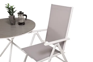 Parvekeryhmä Parma Pyöreä 90 cm 2 Break säätötuolia - Valkoinen/Harmaa - Puutarhakalusteet - Parveke - Parvekekalusteet - Parvekesetti
