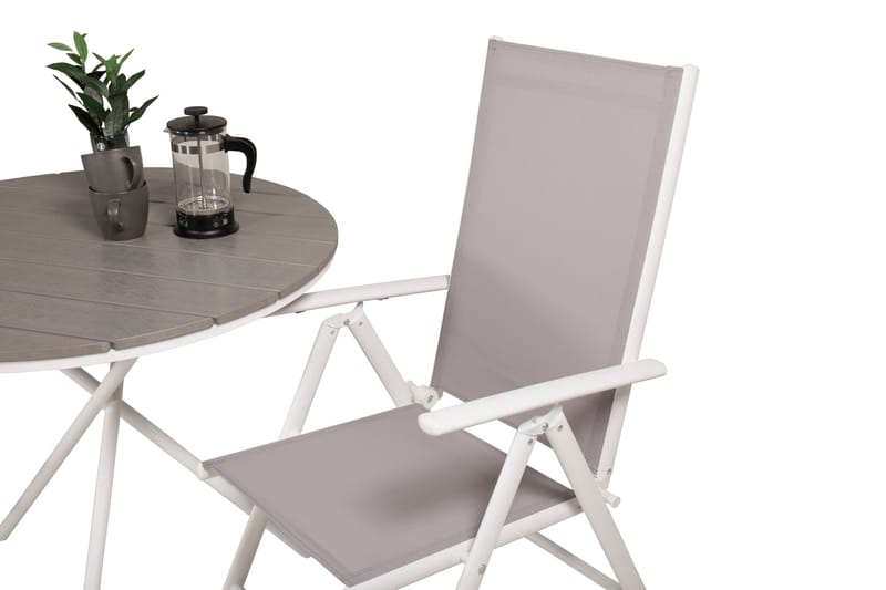Parvekeryhmä Parma Pyöreä 90 cm 2 Break säätötuolia - Valkoinen/Harmaa - Puutarhakalusteet - Parveke - Parvekekalusteet - Parvekesetti