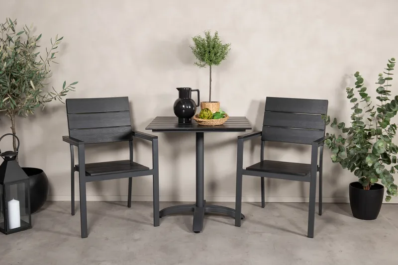 Caféryhmä Norfolk + 2 Konob Tuolia - Musta - Puutarhakalusteet - Parveke - Parvekekalusteet - Parvekesetti