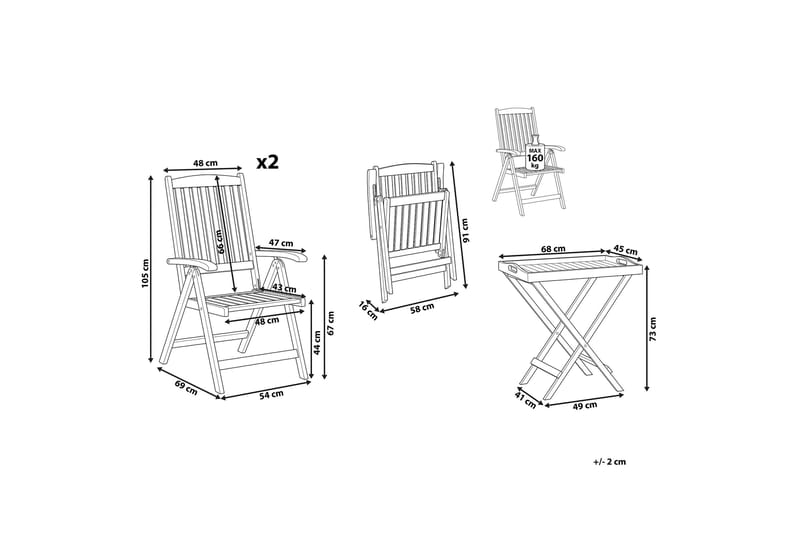 Java Puutarhakalustesetti Pöytä ja 2 tuolia - Puu/Luonnonväri - Puutarhakalusteet - Parveke - Parvekekalusteet - Parvekesetti