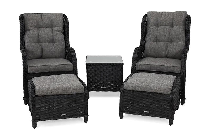 Marcus Kahvilasetti, jossa 2 korvatuolia rahilla sis. tyynyn - Musta - Puutarhakalusteet - Parveke - Parvekekalusteet - Parvekesetti