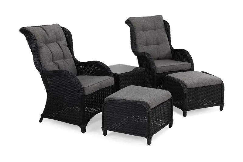 Marcus Kahvilasetti, jossa 2 korvatuolia rahilla sis. tyynyn, Musta