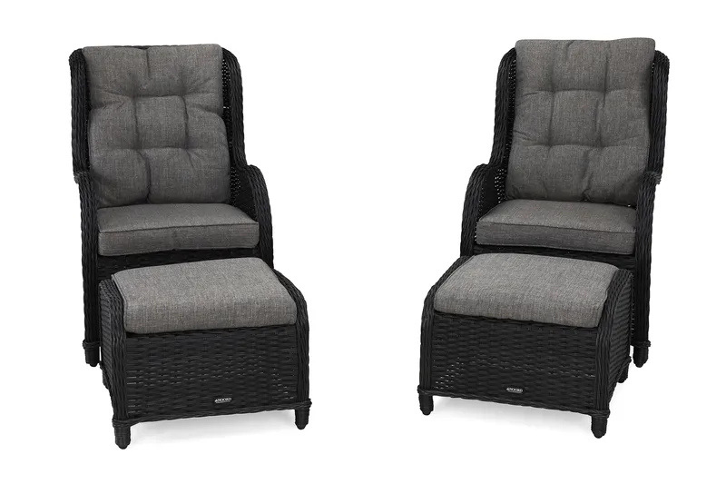 Nojatuoli Marcus Jalkarahilla + pehmuste 2-pak - Musta - Puutarhakalusteet - Parveke - Parvekekalusteet - Parvekesetti