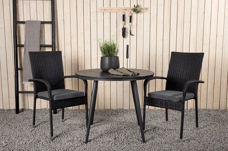Parvekeryhmä Break Pyöreä 90 cm 2 Anna ruokatuolia - Musta - Puutarhakalusteet - Parveke - Parvekekalusteet - Parvekesetti