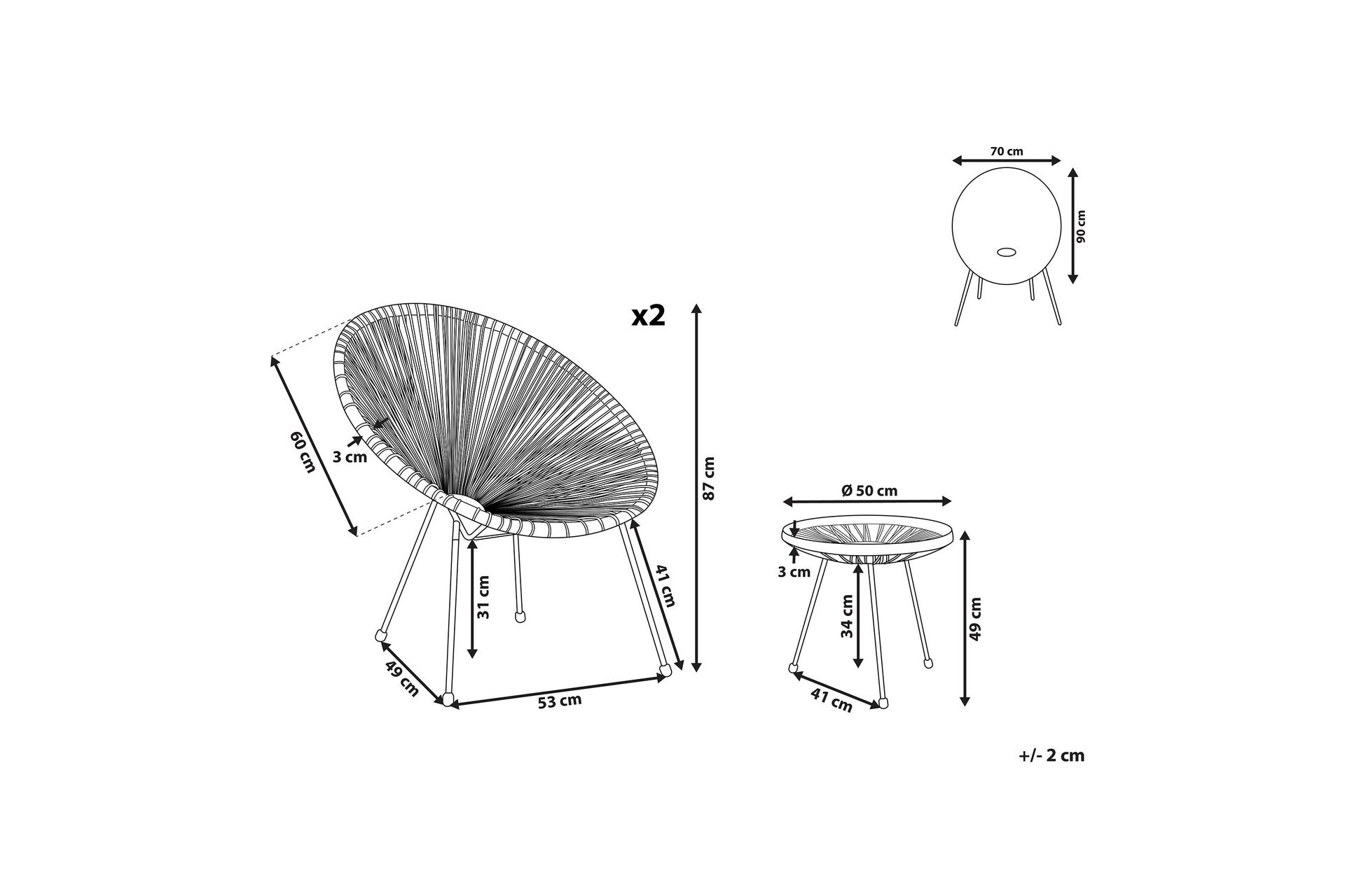 Parvekeryhmä Cayaco 70 cm + 2 tuolia - Polyrottinki/vihreä - Puutarhakalusteet - Parveke - Parvekekalusteet - Parvekesetti